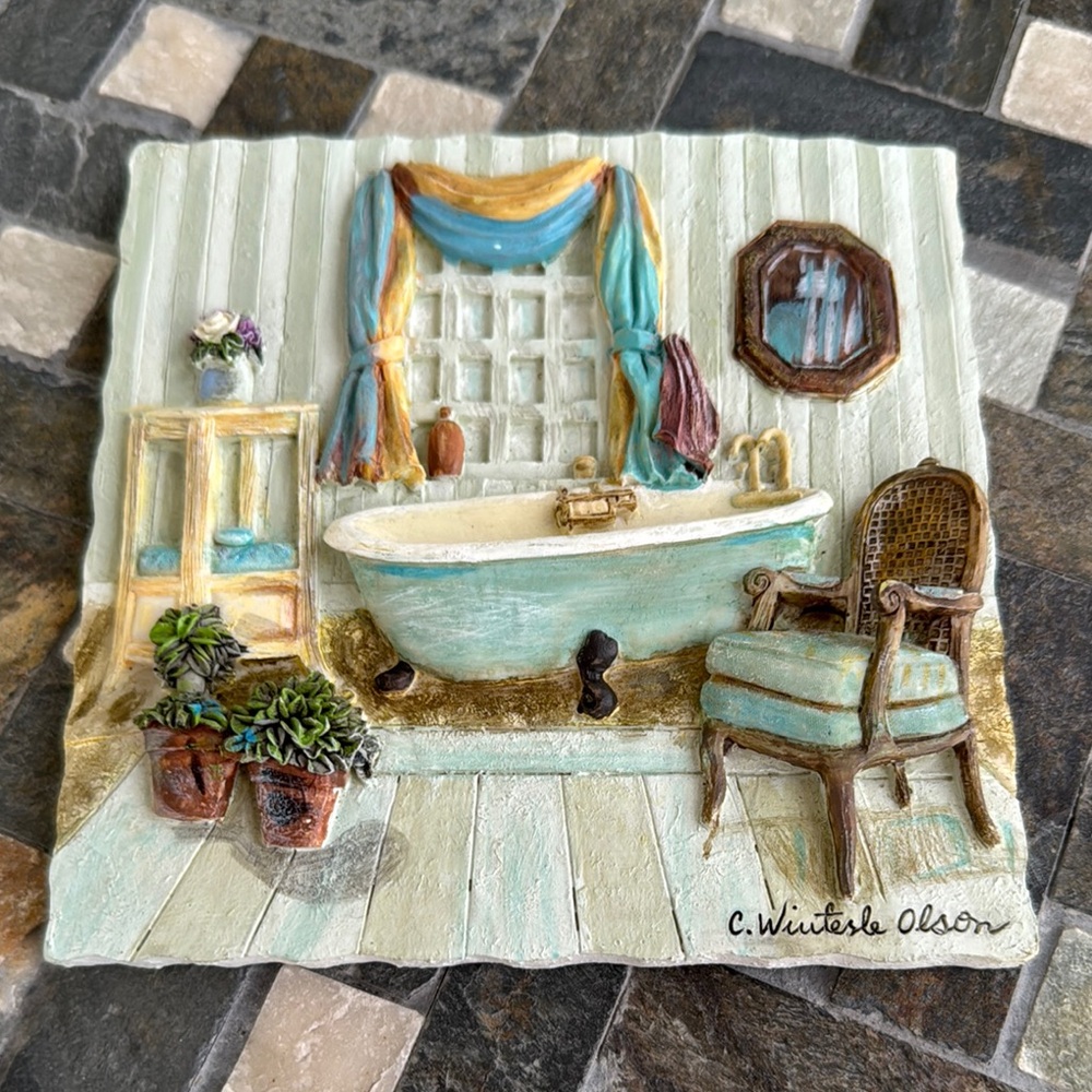 Vintage C Winterle Olson 3D
Scenic Bathroom Wall Art
Hanging Picture Signed